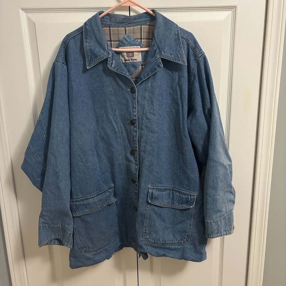 Denim Chore Jacket Women size 18/20W Lined Flannel Faded Glory VTG Denim
